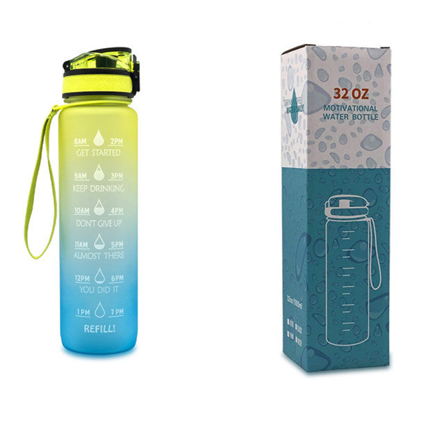 Bouteille d'eau en Tritan de 1 L avec marqueur de temps, couvercle anti-rebond, bouteille d'eau de motivation, tasse anti-fuite pour le cyclisme, bouteilles de fitness sportives
