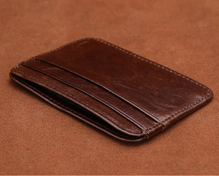 Thin Vintage Men's Genuine Leather Small Wallet, Slim Credit Card Holder, Money Bag. ID Card Case. Mini Wallet