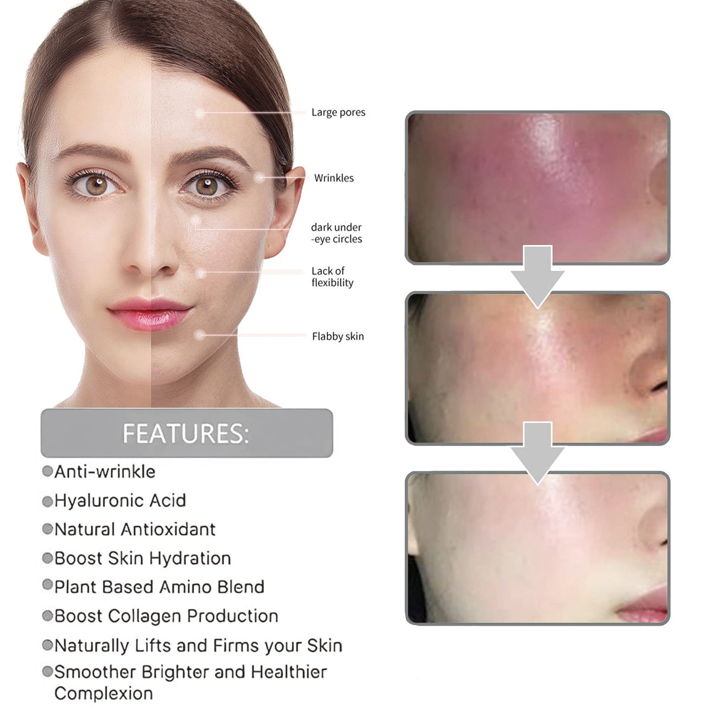 Sérum à la vitamine C Atténue les rides Raffermit la peau Rajeunissement Hydratant et nourrissant