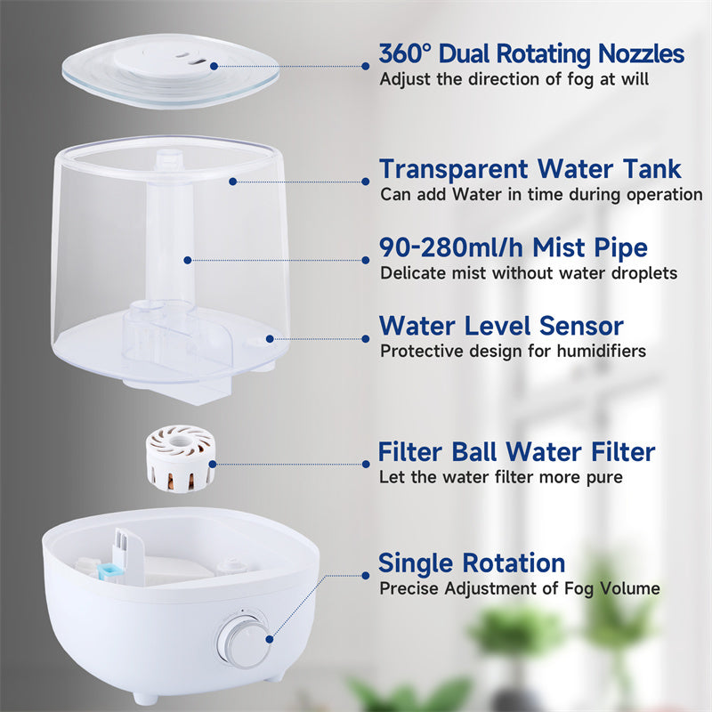 4L Mechanical Humidifier Low Water Level Protection BPA Free