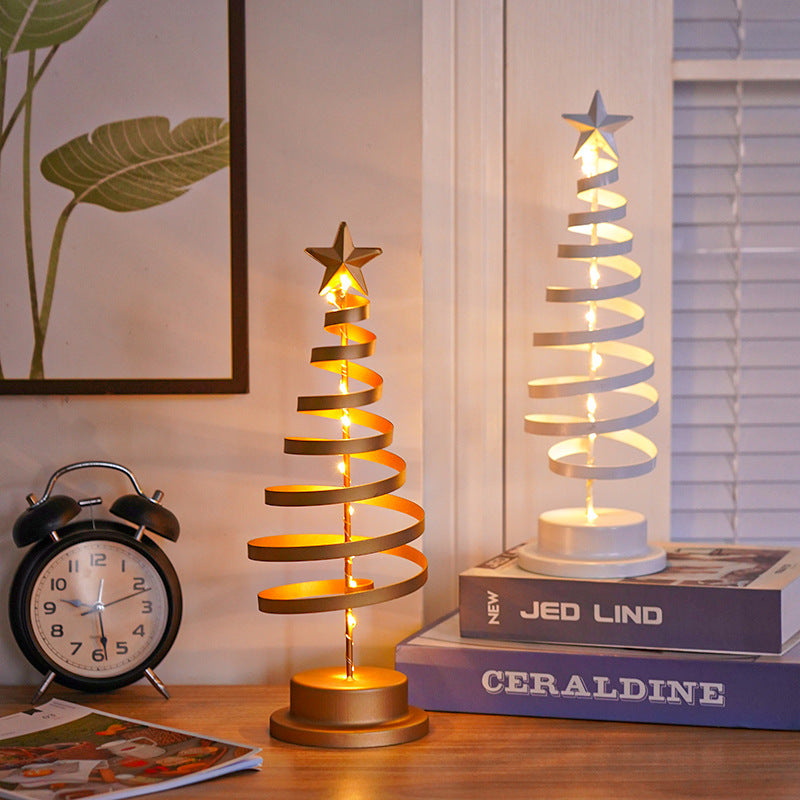 Lampe de table en spirale pour sapin de Noël à LED, ornement en fer forgé, lampe de bureau pour chambre à coucher, veilleuse d'ambiance de Noël