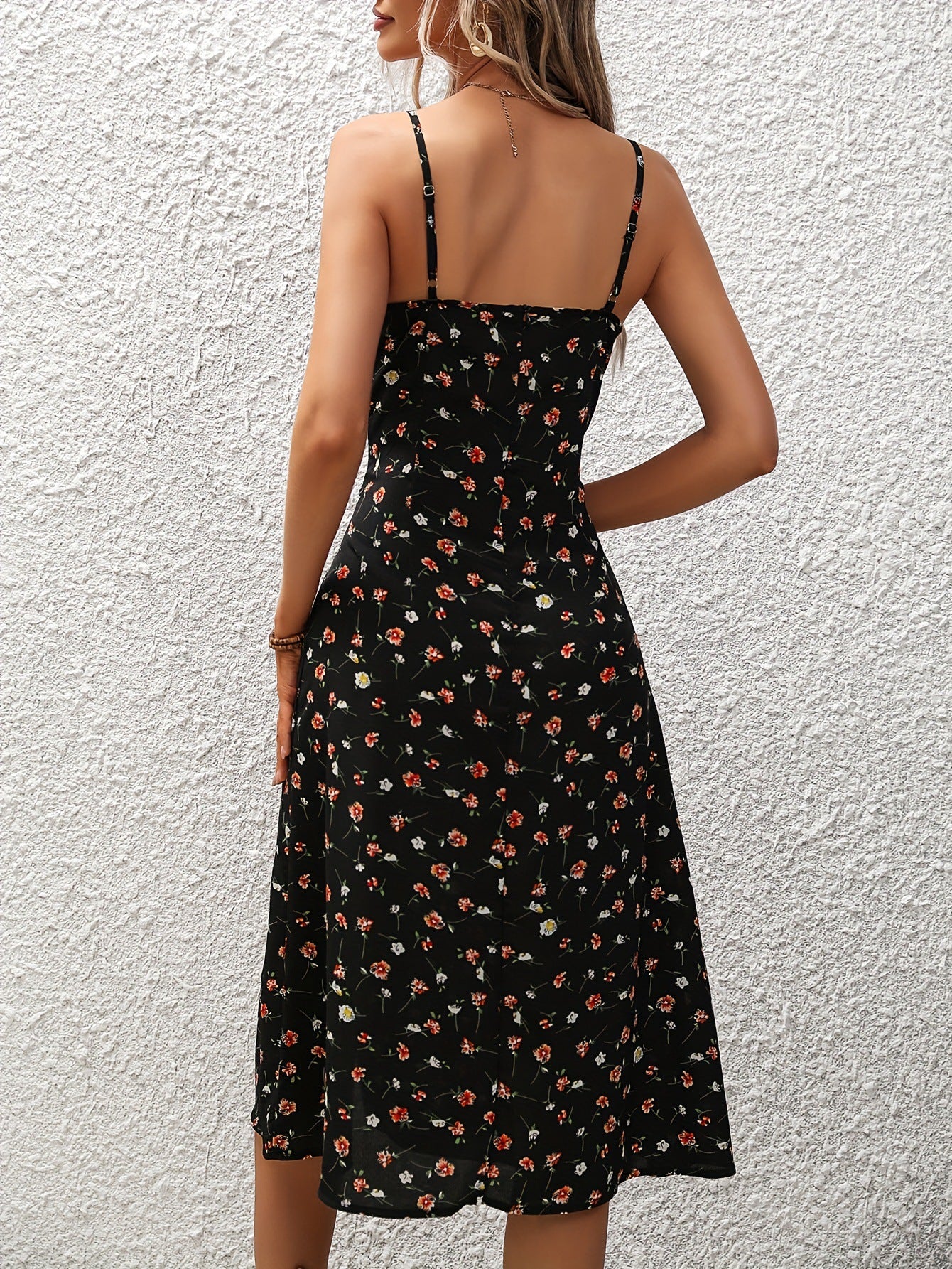 Polka Dot Print Suspender Dress Summer Sexy Slit Long Dresses For Womens Clothing