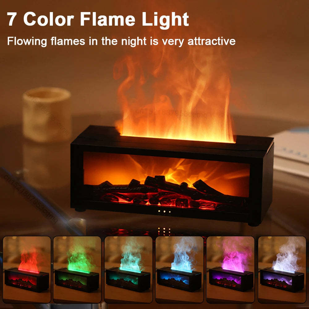 Flame Aromatherapy Machine Colorful Essential Oil Diffuser Home Large Fog Volume Flame Humidifier 3D Flame Fireplace Machine