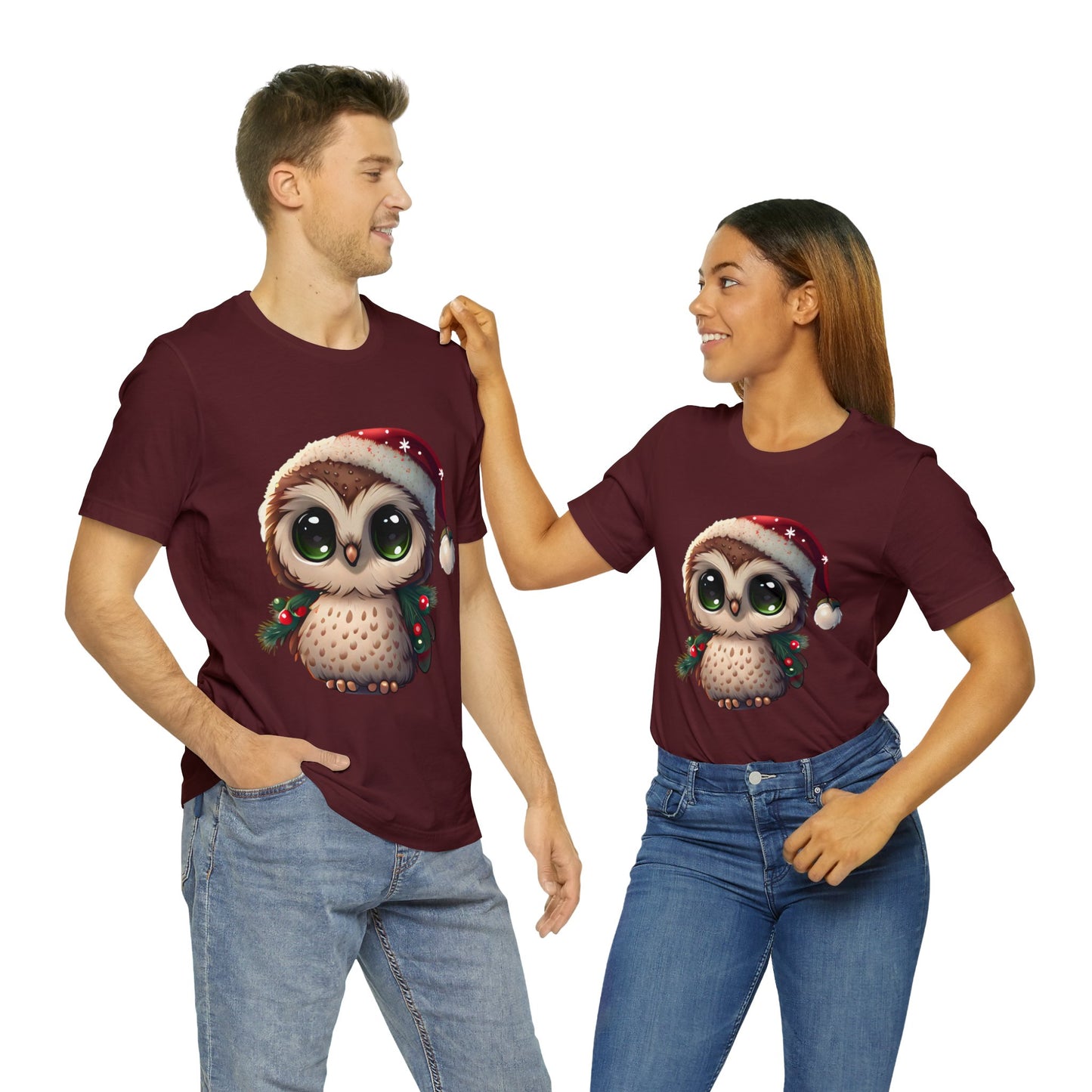 Hibou de Noël, T-shirt à manches courtes, tee-shirt classique pour hommes, coton doux, ajustement confortable, qualité supérieure, design amélioré, tissu léger 