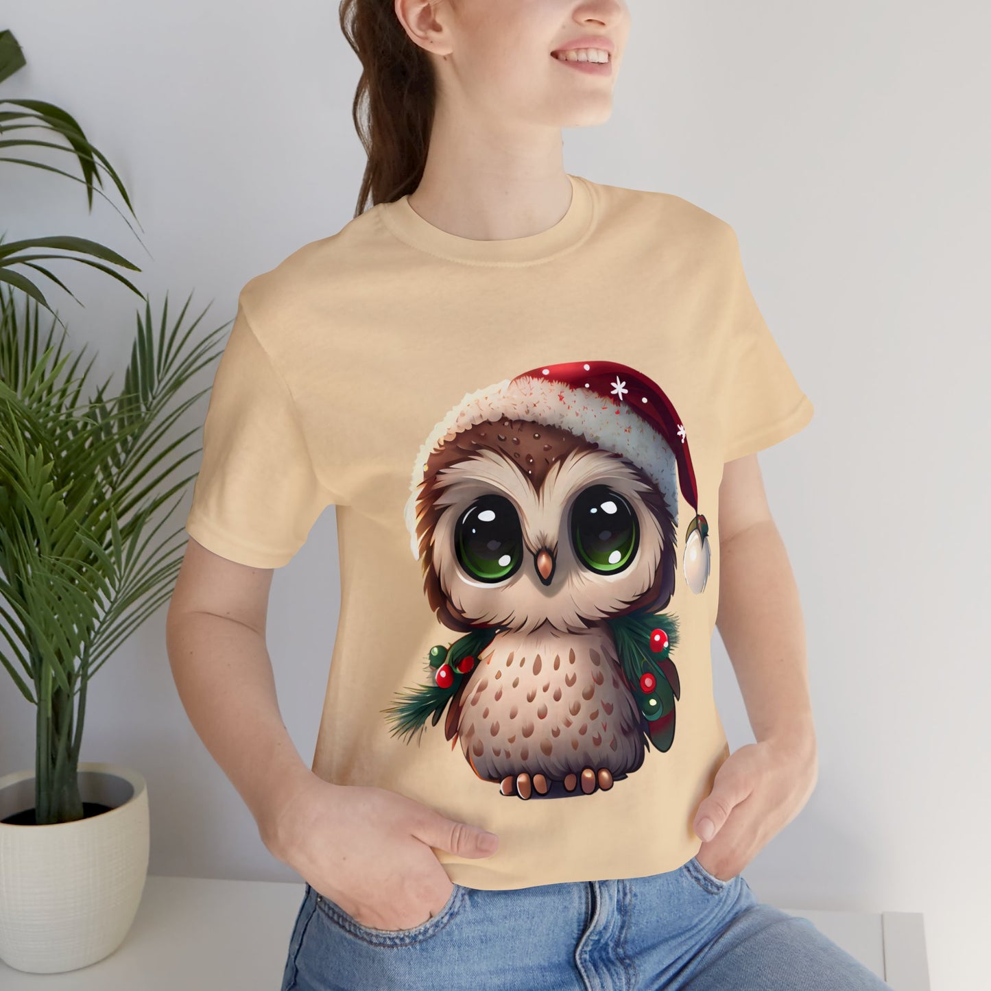 Weihnachtseule, Kurzarm-T-Shirt, klassisches Herren-T-Shirt, weiche Baumwolle, bequeme Passform, Premium-Qualität, verbessertes Design, leichter Stoff 