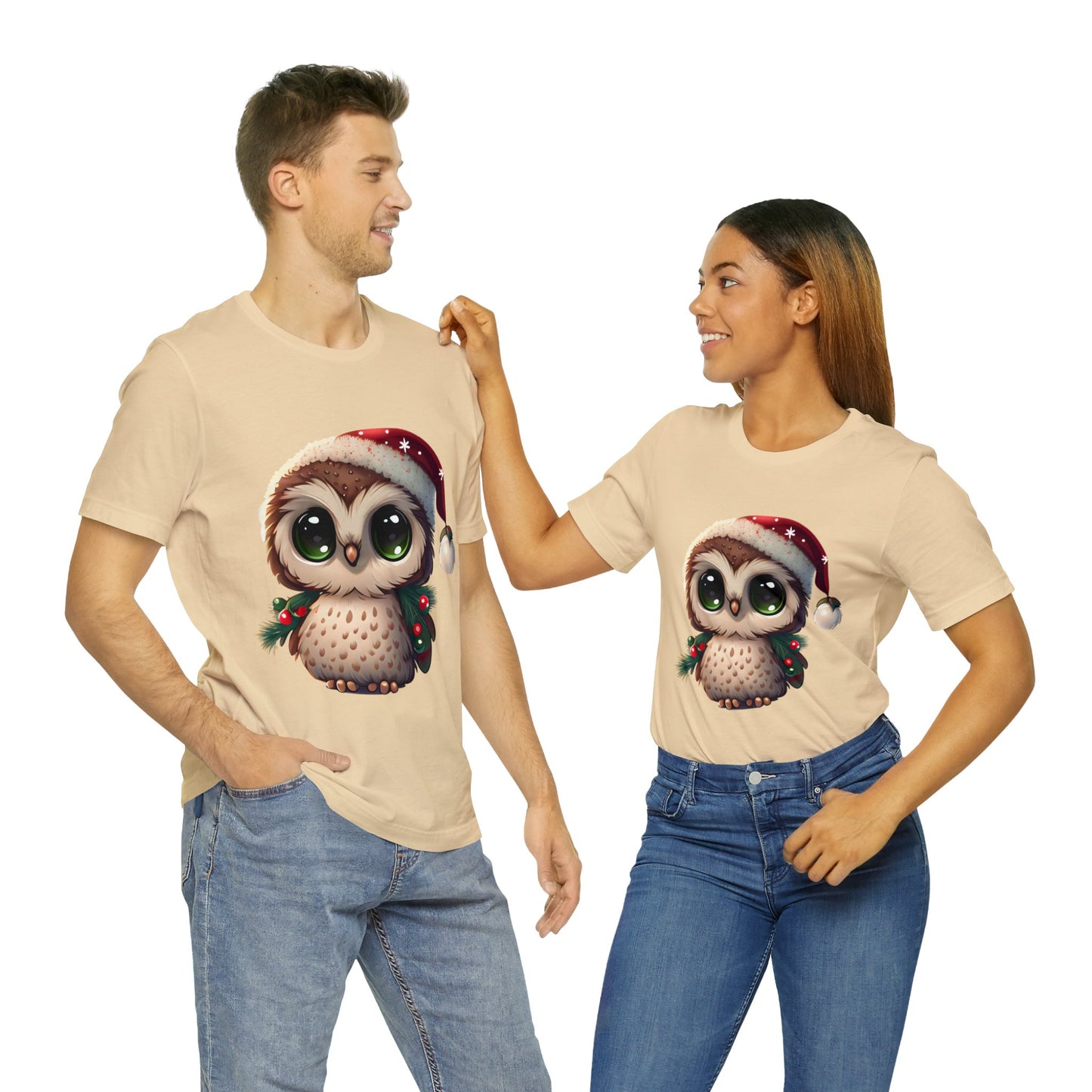 Hibou de Noël, T-shirt à manches courtes, tee-shirt classique pour hommes, coton doux, ajustement confortable, qualité supérieure, design amélioré, tissu léger 