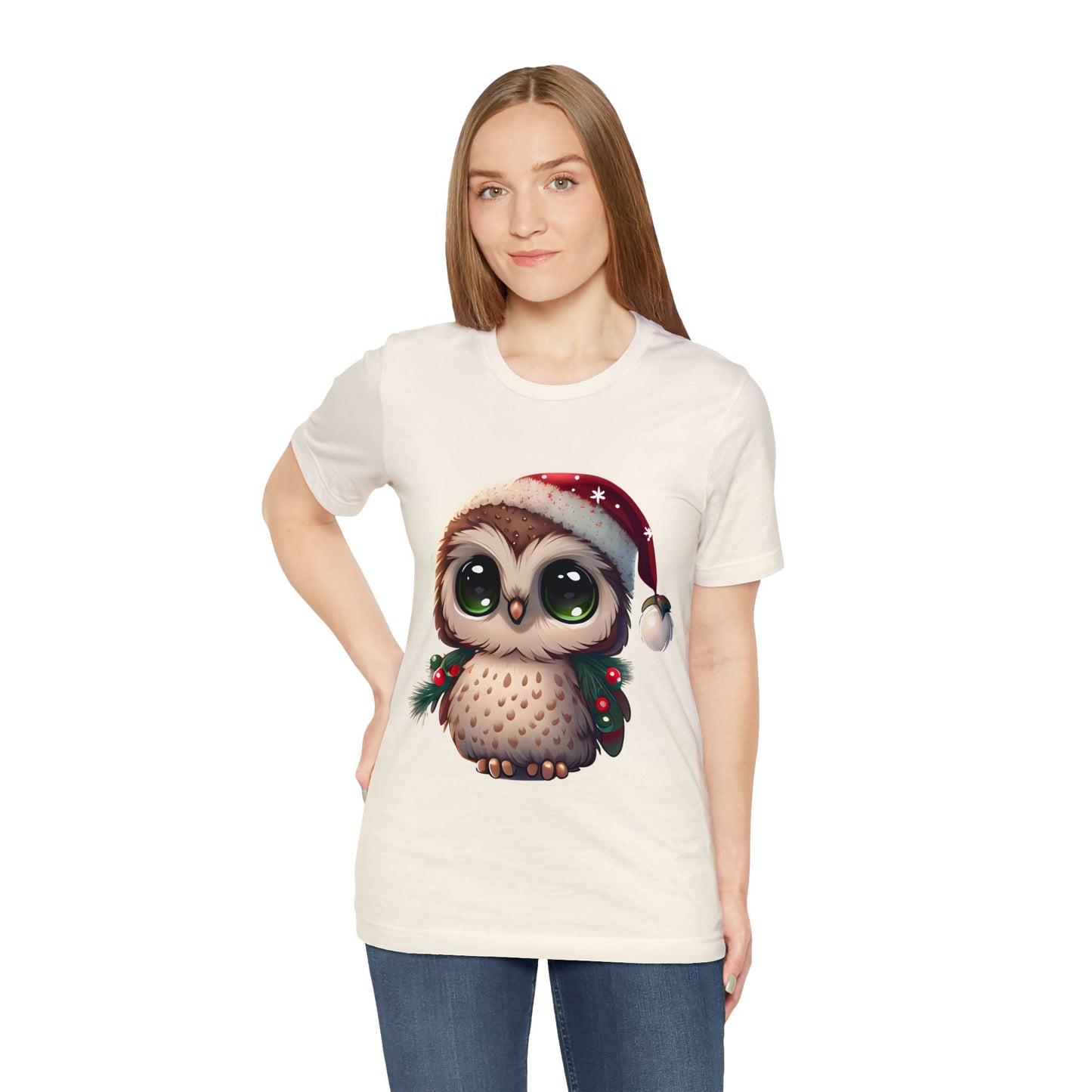 Hibou de Noël, T-shirt à manches courtes, tee-shirt classique pour hommes, coton doux, ajustement confortable, qualité supérieure, design amélioré, tissu léger 