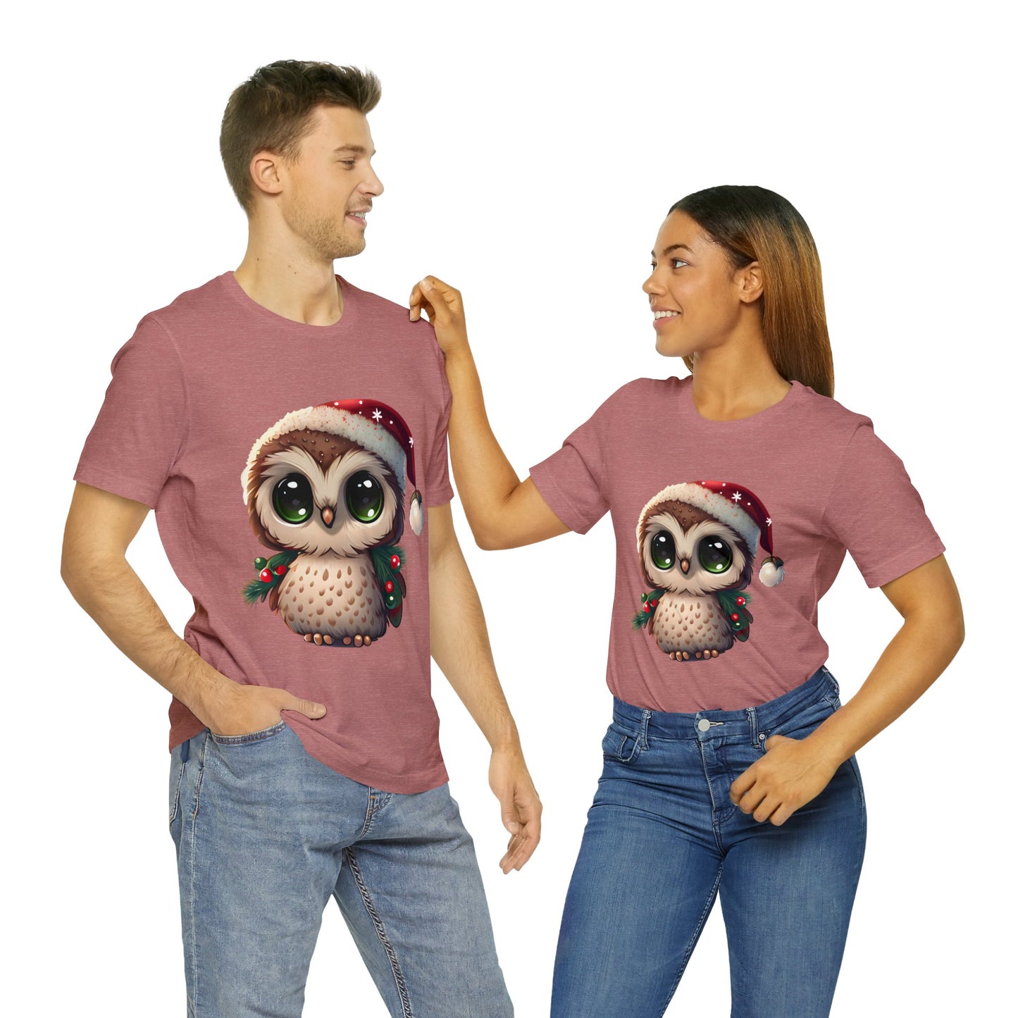 Hibou de Noël, T-shirt à manches courtes, tee-shirt classique pour hommes, coton doux, ajustement confortable, qualité supérieure, design amélioré, tissu léger 