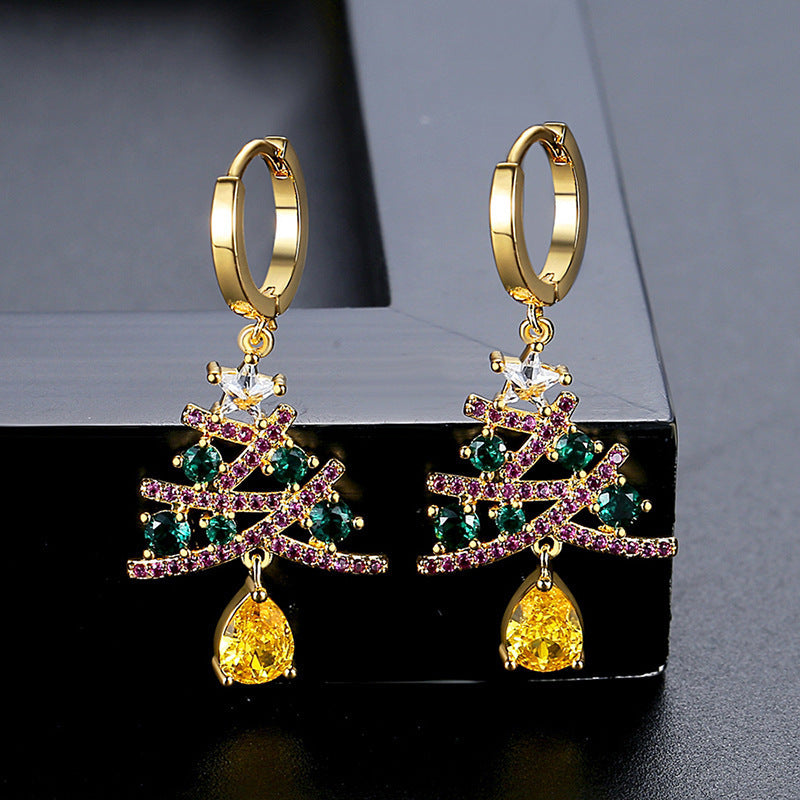 Christmas Tree Earrings With Colorful Rhinestones Fashion Personality Shining Earrings Gift For Women Jewelry