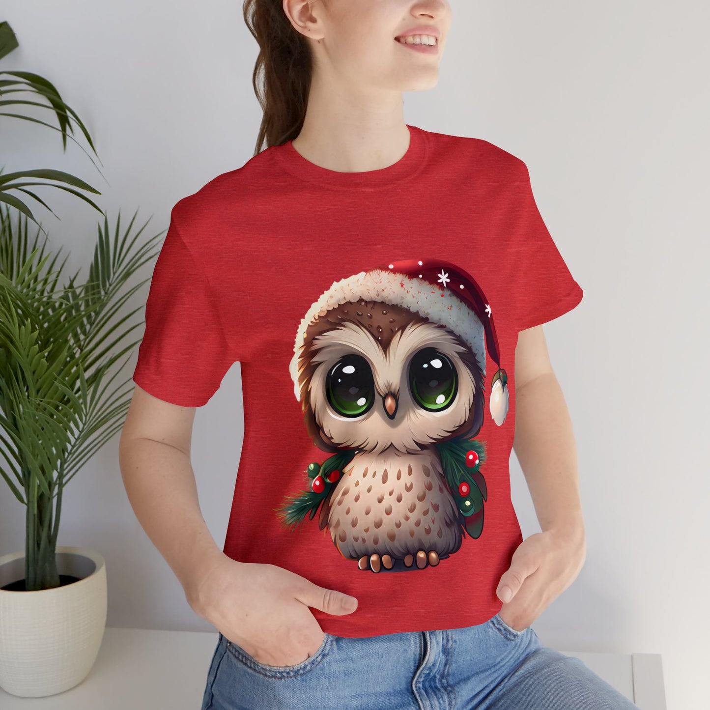 Weihnachtseule, Kurzarm-T-Shirt, klassisches Herren-T-Shirt, weiche Baumwolle, bequeme Passform, Premium-Qualität, verbessertes Design, leichter Stoff 