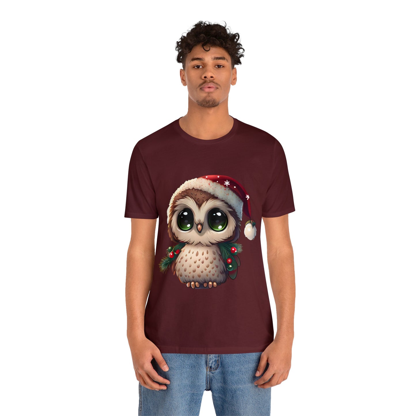 Hibou de Noël, T-shirt à manches courtes, tee-shirt classique pour hommes, coton doux, ajustement confortable, qualité supérieure, design amélioré, tissu léger 