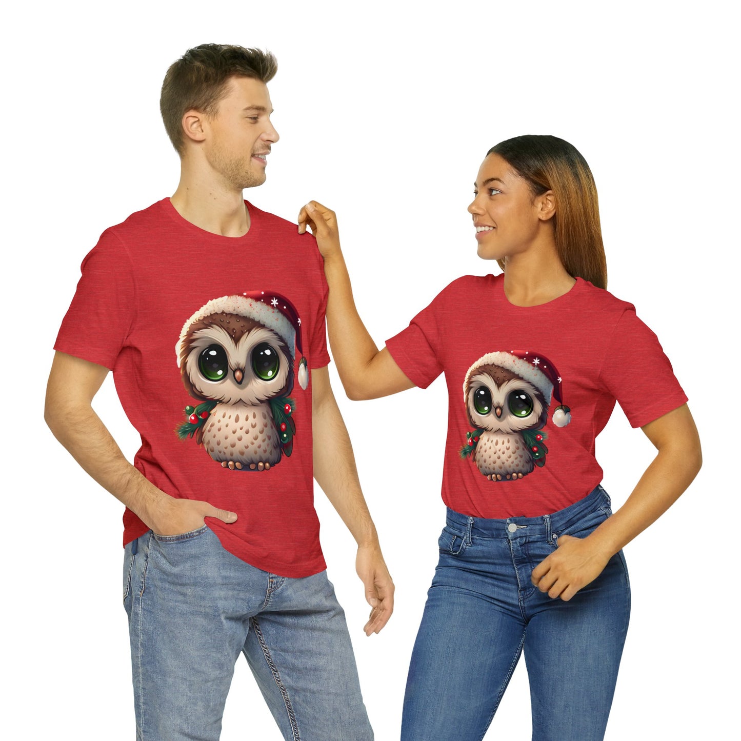 Hibou de Noël, T-shirt à manches courtes, tee-shirt classique pour hommes, coton doux, ajustement confortable, qualité supérieure, design amélioré, tissu léger 