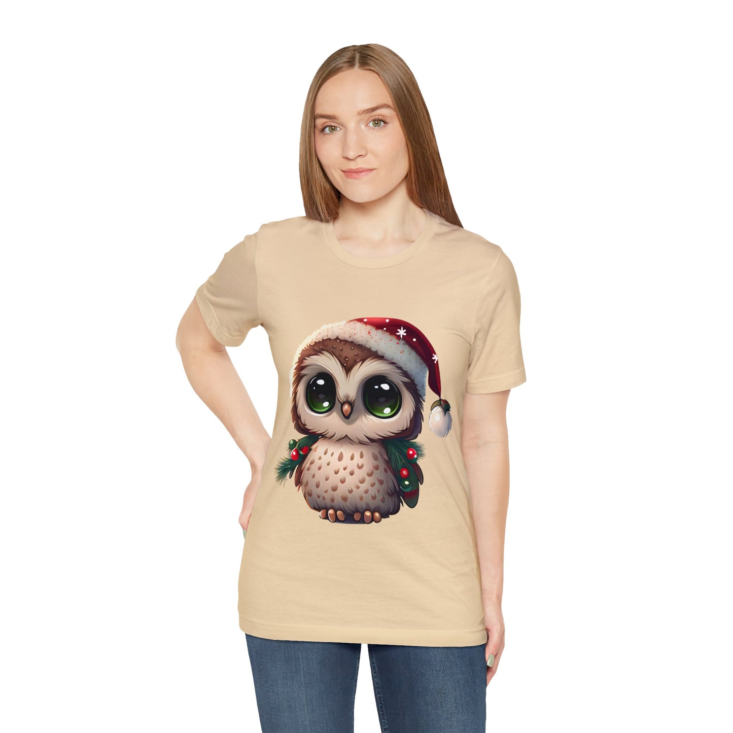 Hibou de Noël, T-shirt à manches courtes, tee-shirt classique pour hommes, coton doux, ajustement confortable, qualité supérieure, design amélioré, tissu léger 