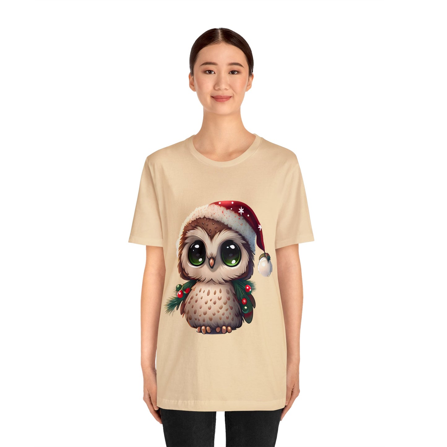 Hibou de Noël, T-shirt à manches courtes, tee-shirt classique pour hommes, coton doux, ajustement confortable, qualité supérieure, design amélioré, tissu léger 