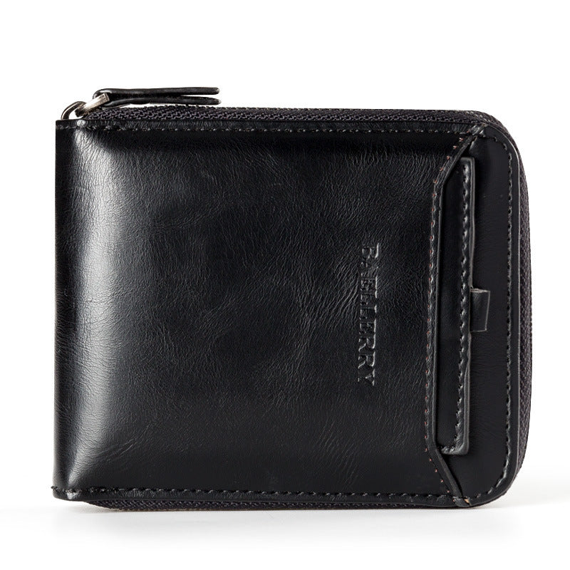 Baellerry Wallet Men'S Short Pu Leather Wallet Men'S Wallet Vertical Zipper Retro Youth Small Wallet