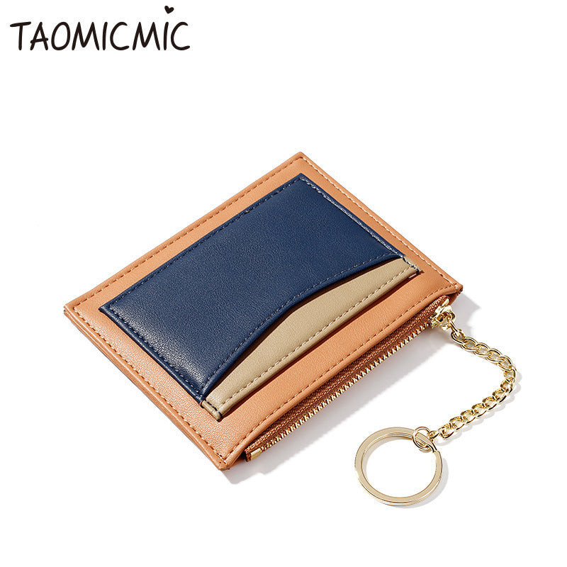 Stitching Ladies Wallet Multi-Card Position Zipper Card Case Keychain Small Wallet Ladies Coin Purse