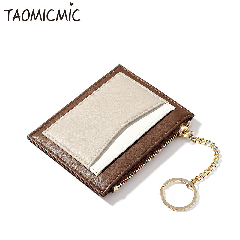 Stitching Ladies Wallet Multi-Card Position Zipper Card Case Keychain Small Wallet Ladies Coin Purse