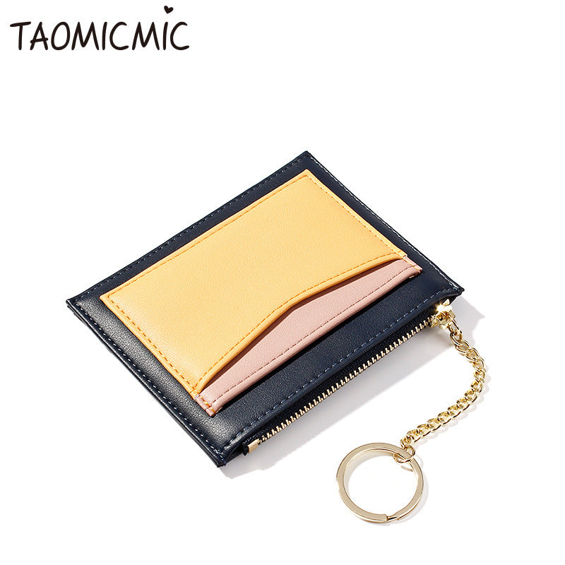 Stitching Ladies Wallet Multi-Card Position Zipper Card Case Keychain Small Wallet Ladies Coin Purse