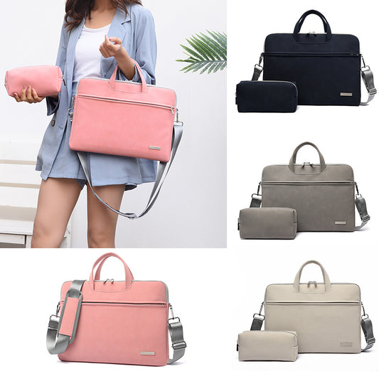 Leather Women Laptop Bag Notebook Carrying Case Briefcase For Macbook Air 13.3 14 15.6 Inch Men Handbags Shoulder Mouse Bag