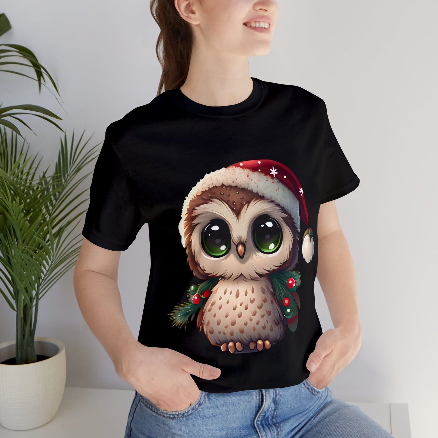 Hibou de Noël, T-shirt à manches courtes, tee-shirt classique pour hommes, coton doux, ajustement confortable, qualité supérieure, design amélioré, tissu léger 