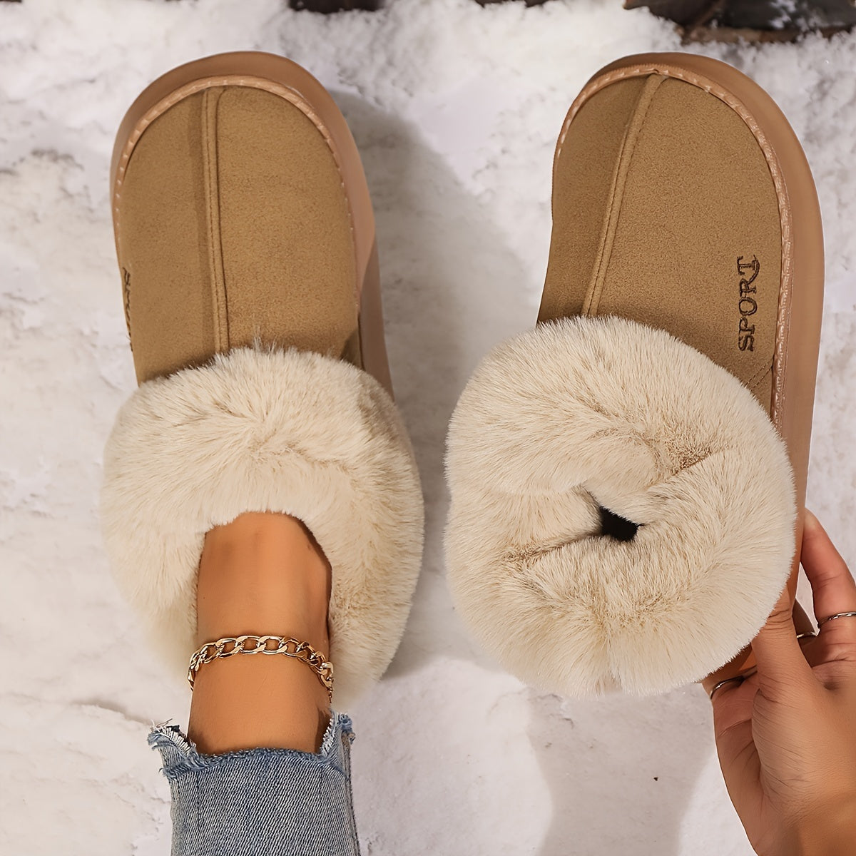 Cozy Plush Soft Slippers Shoes For Women Non-Slip Platform Shoes With Faux Fur Lining Mute Sole And Comfortable Fit For Indoor Wear