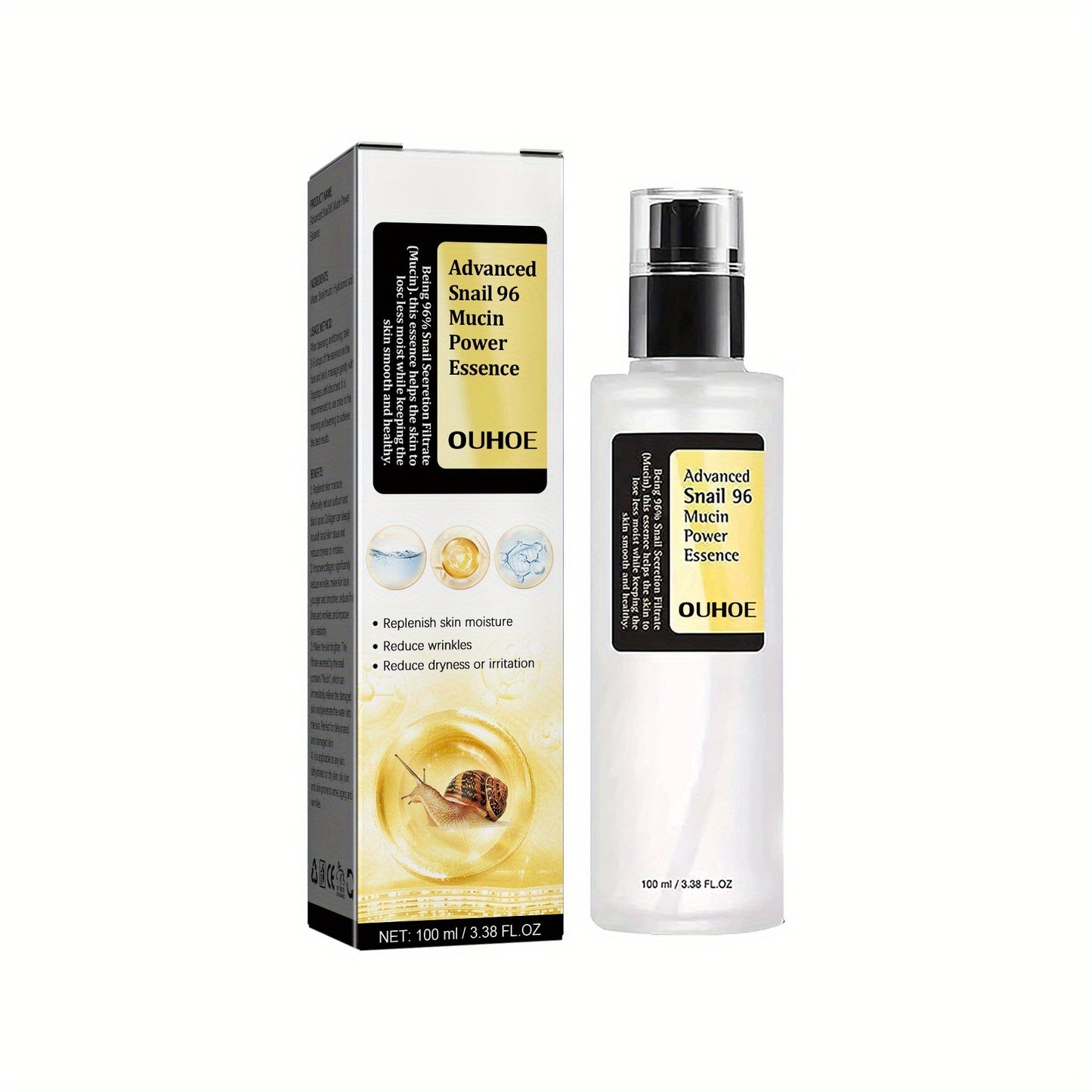 Essence hydratante à la mucine d'escargot, 100 ml Essence réparatrice à l'acide hyaluronique à l'essence de mucine d'escargot, sérum hydratant pour le visage avec filtrat de sécrétion d'escargot pour les taches brunes et les ridules