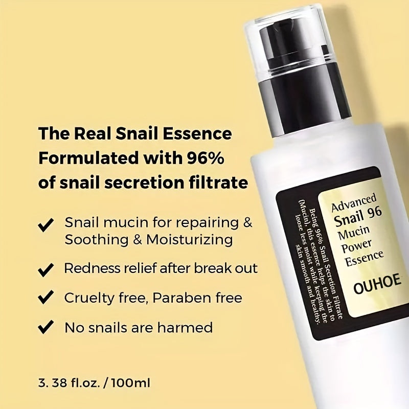 Essence hydratante à la mucine d'escargot, 100 ml Essence réparatrice à l'acide hyaluronique à l'essence de mucine d'escargot, sérum hydratant pour le visage avec filtrat de sécrétion d'escargot pour les taches brunes et les ridules