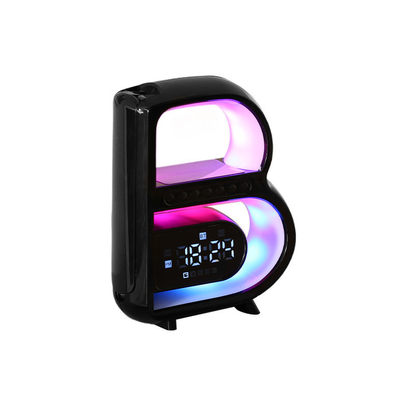 B-Shaped Blutooth Speaker Multifunctional Smart Music Rhythm Lighting Phone Wireless Charger TF Card AUX Input Standard Mode