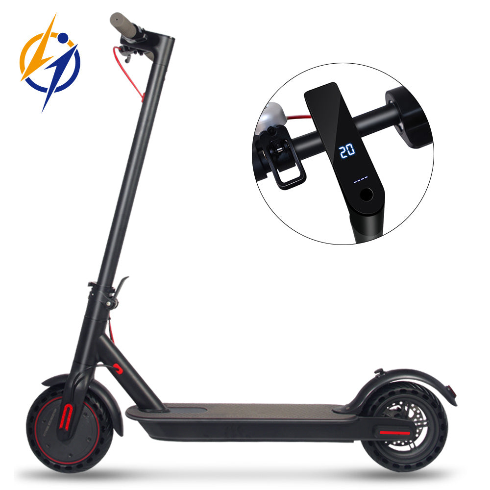 Scooter électrique Puissance du moteur 350 W Capacité de la batterie 36 V 10,4 Ah Taille des pneus 8'5 pouces Vitesse maximale 25-30 km Transport routier 30-35 km