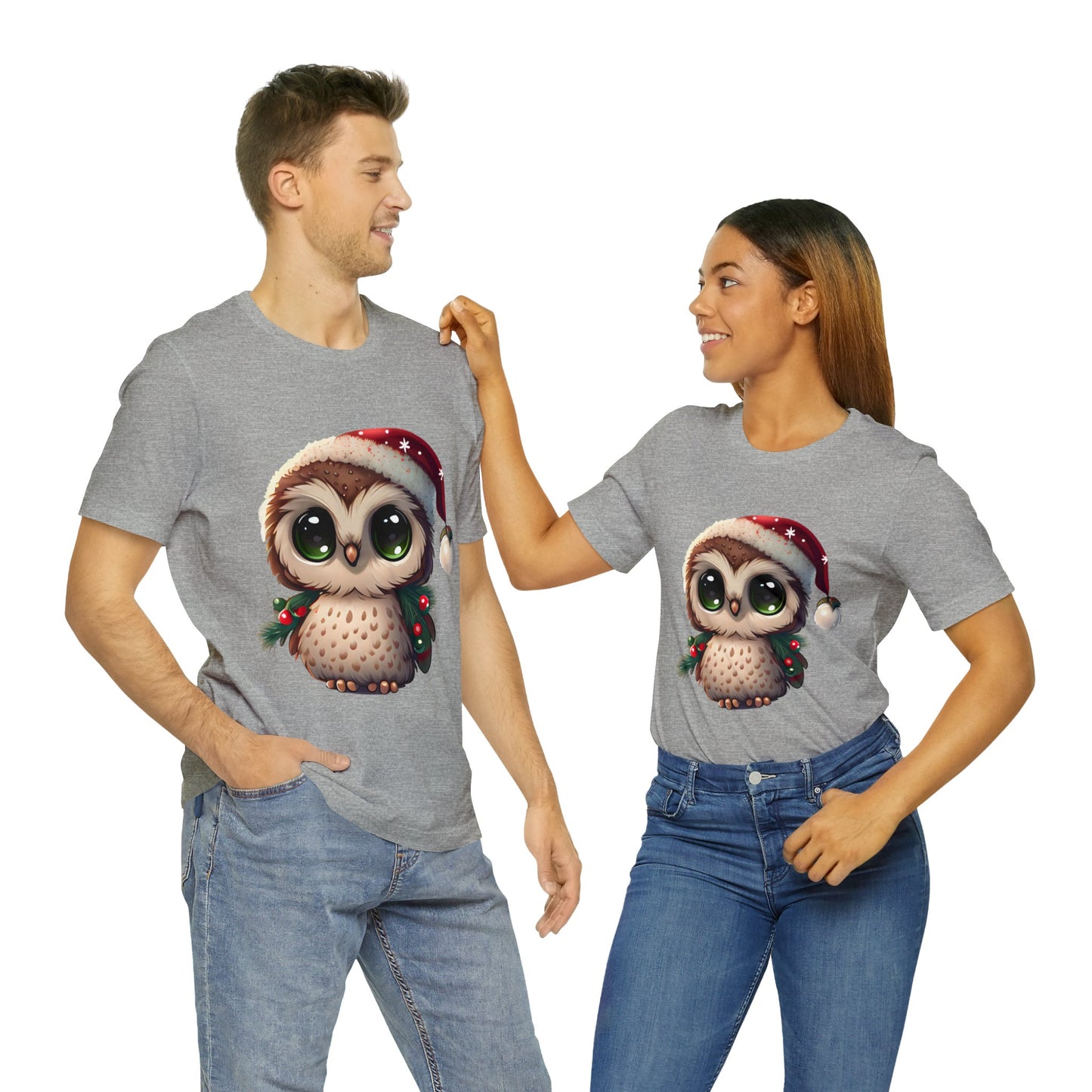 Hibou de Noël, T-shirt à manches courtes, tee-shirt classique pour hommes, coton doux, ajustement confortable, qualité supérieure, design amélioré, tissu léger 