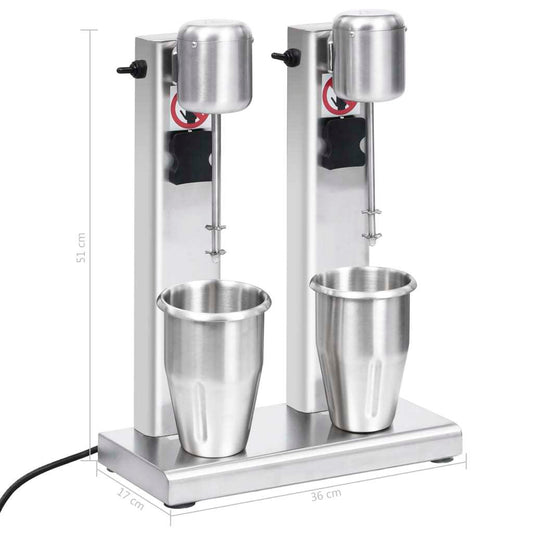 vidaXL Milkshake Mixer with Double Cups Stainless Steel 2 L