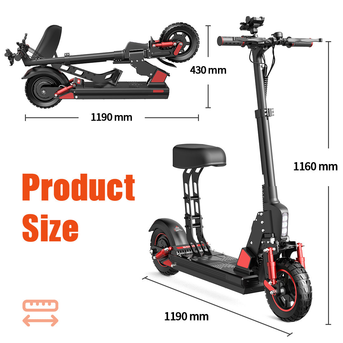 Scooter électrique Puissance du moteur 500W Capacité de la batterie 48V 15Ah Taille des pneus 10 pouces Vitesse maximale 25-45KM Endurance simple 35-45KM