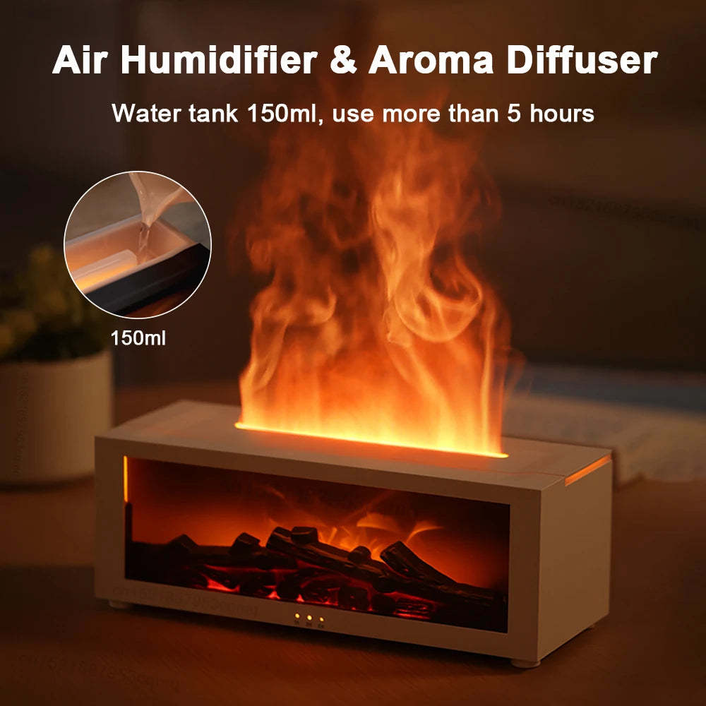 Flame Aromatherapy Machine Colorful Essential Oil Diffuser Home Large Fog Volume Flame Humidifier 3D Flame Fireplace Machine