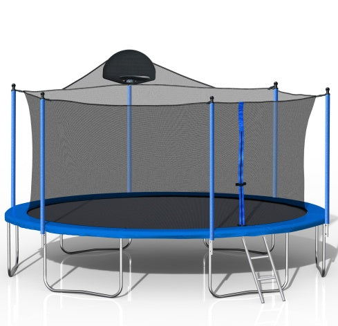 14FT Trampoline For Adults Kids With Basketball Hoop, Outdoor Trampolines W  Ladder And Safety Enclosure Net For Kids And Adults,Double-side Color Cover