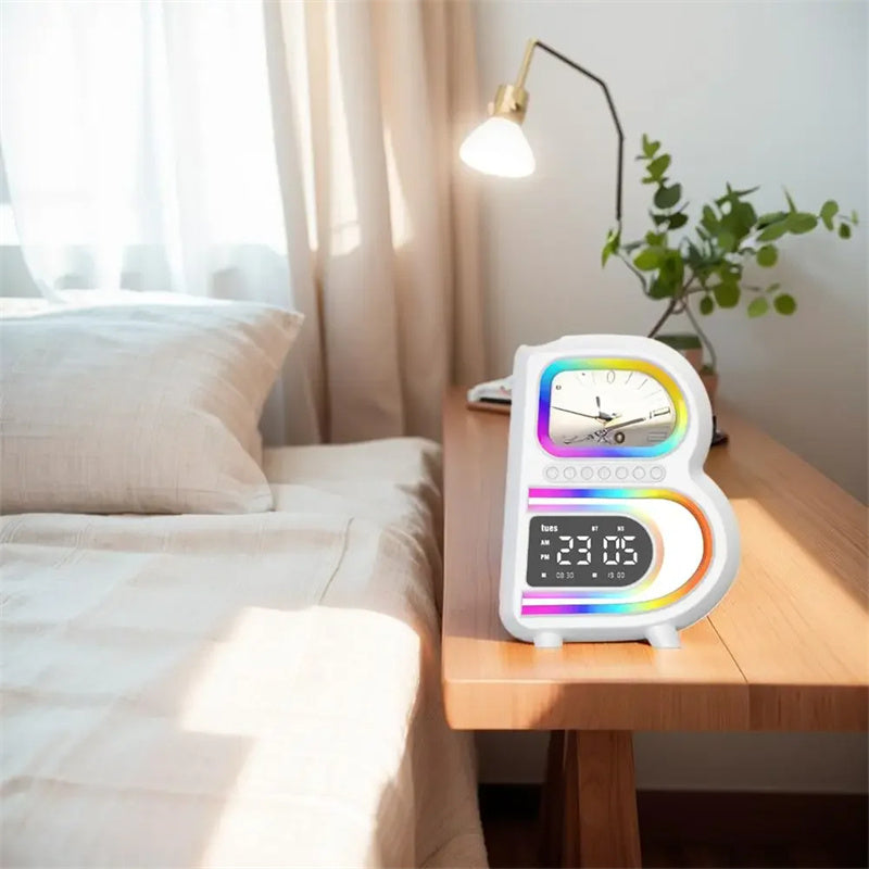 B-Shaped Blutooth Speaker Multifunctional Smart Music Rhythm Lighting Phone Wireless Charger TF Card AUX Input Standard Mode