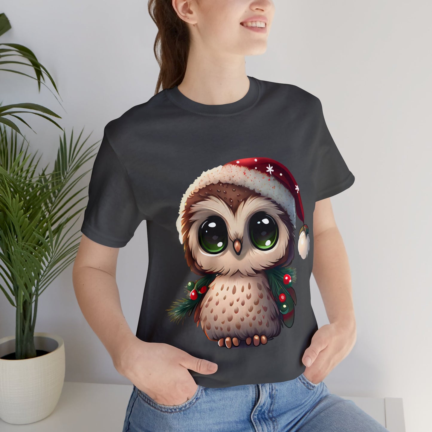 Hibou de Noël, T-shirt à manches courtes, tee-shirt classique pour hommes, coton doux, ajustement confortable, qualité supérieure, design amélioré, tissu léger 