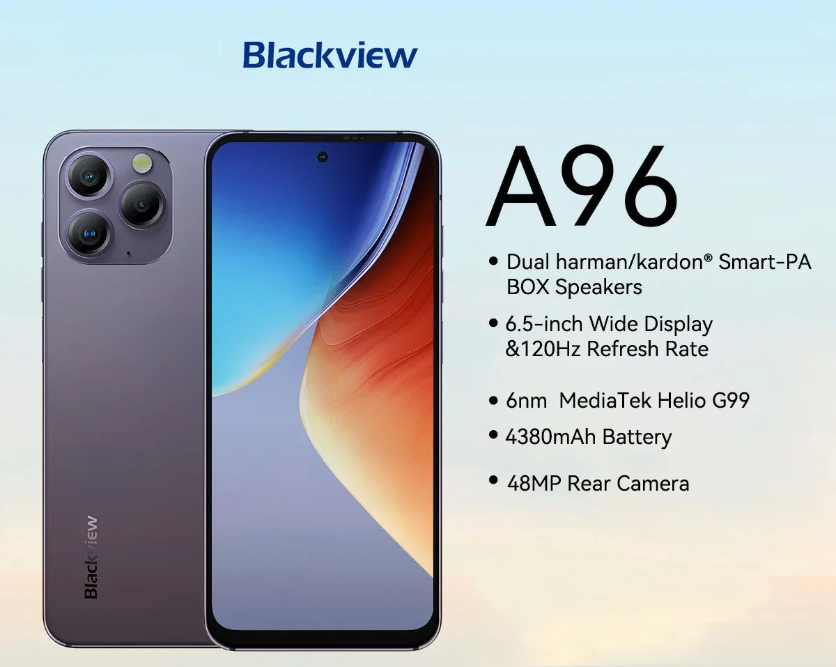 Blackview A96, 12 GB 256 GB, 8 GB 256 GB, 6,5 Zoll 120 Hz 2,4K-Display, Android 13, Helio G99, 48 MP Kameras, globale Version