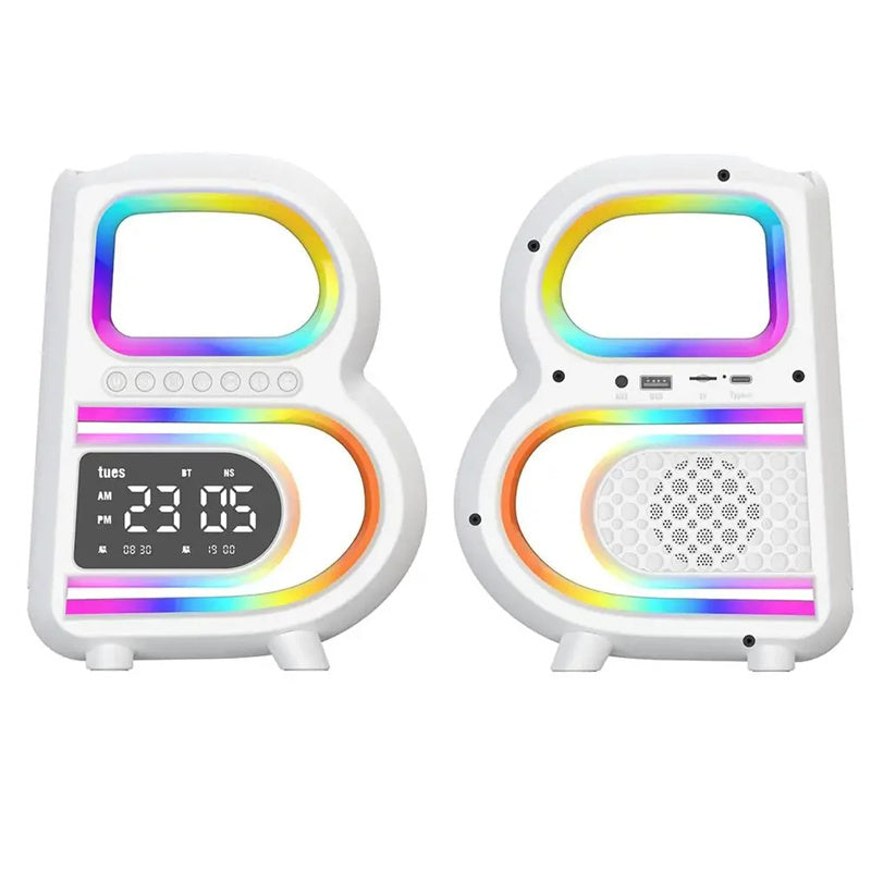 B-Shaped Blutooth Speaker Multifunctional Smart Music Rhythm Lighting Phone Wireless Charger TF Card AUX Input Standard Mode