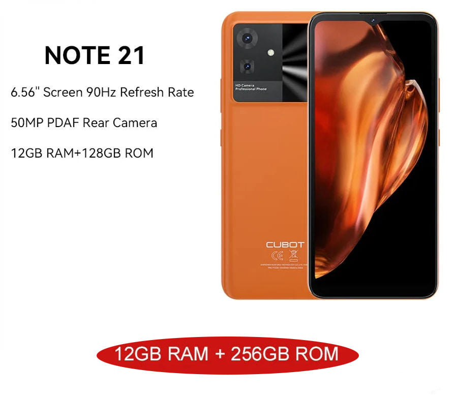 Cubot Note 21, 2023 New Smartphone Android 13, 12GB RAM(6+6GB), 128GB ROM, 6.56 Inch 90Hz Screen, 50MP Camera, 5200mAh, Face ID