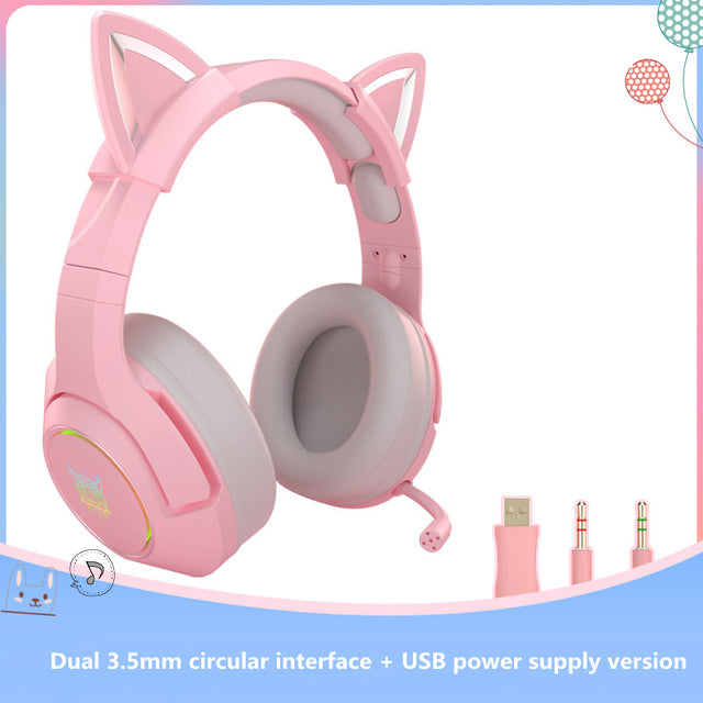 Cute Cat Ear Headphone with Mic, Pink