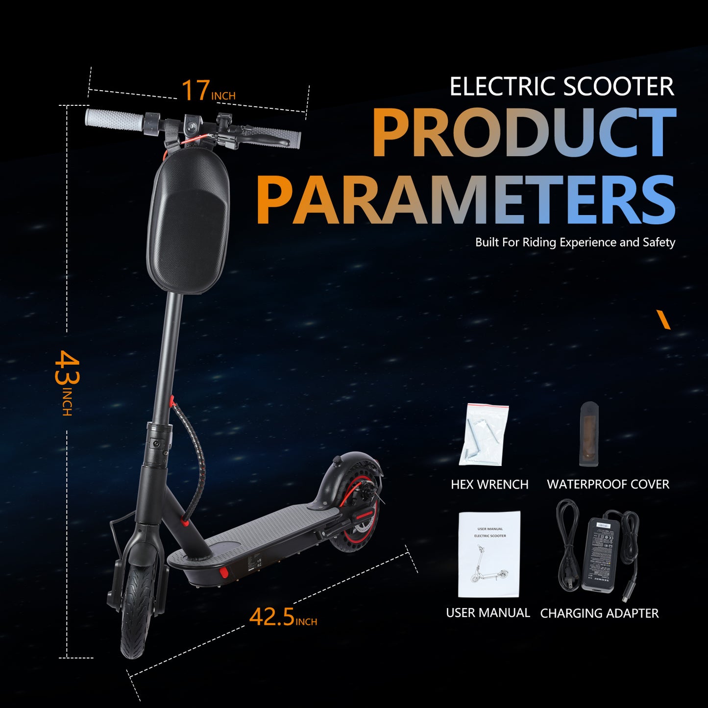 Scooter électrique Puissance du moteur 350W Capacité de la batterie 36V 10.4Ah Taille des pneus 8'5inches Vitesse maximale 25-30KM