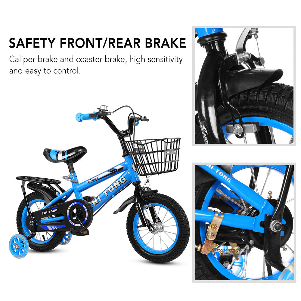 12/14/16 Inch Children Bike Boys Girls Toddler Bicycle Adjustable Height Kid Bicycle with Detachable Basket for 2-7 Years Old