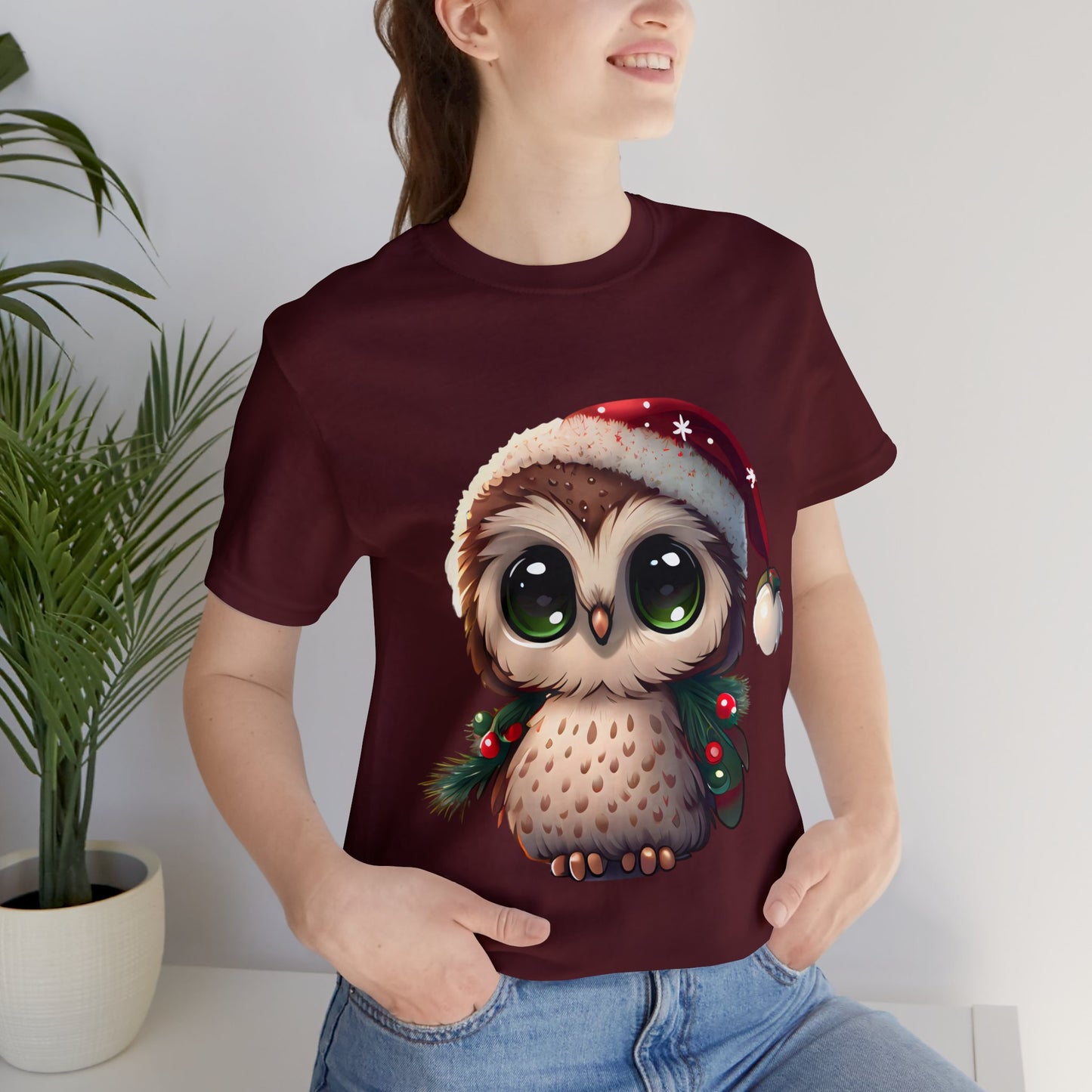 Weihnachtseule, Kurzarm-T-Shirt, klassisches Herren-T-Shirt, weiche Baumwolle, bequeme Passform, Premium-Qualität, verbessertes Design, leichter Stoff 