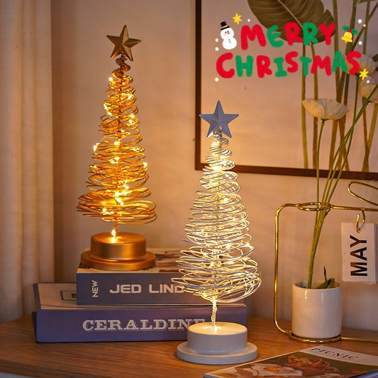 LED Christmas Tree Spiral Light Table Ornament Wrought Iron Xmas Tree Bedroom Desk Lamp Christmas Atmosphere Night Light Decor