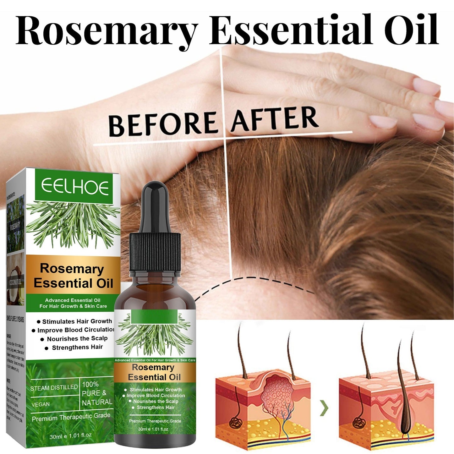 Rosemary Hair Care Essential Oil Anti-loss Hair Growth Hair Care Nourish Scalp Hair Roots