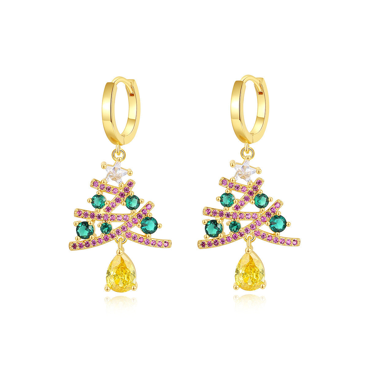 Christmas Tree Earrings With Colorful Rhinestones Fashion Personality Shining Earrings Gift For Women Jewelry