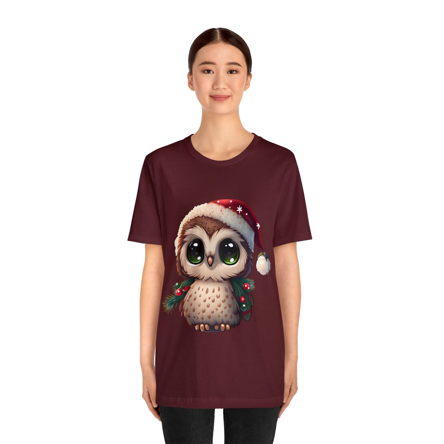 Hibou de Noël, T-shirt à manches courtes, tee-shirt classique pour hommes, coton doux, ajustement confortable, qualité supérieure, design amélioré, tissu léger 