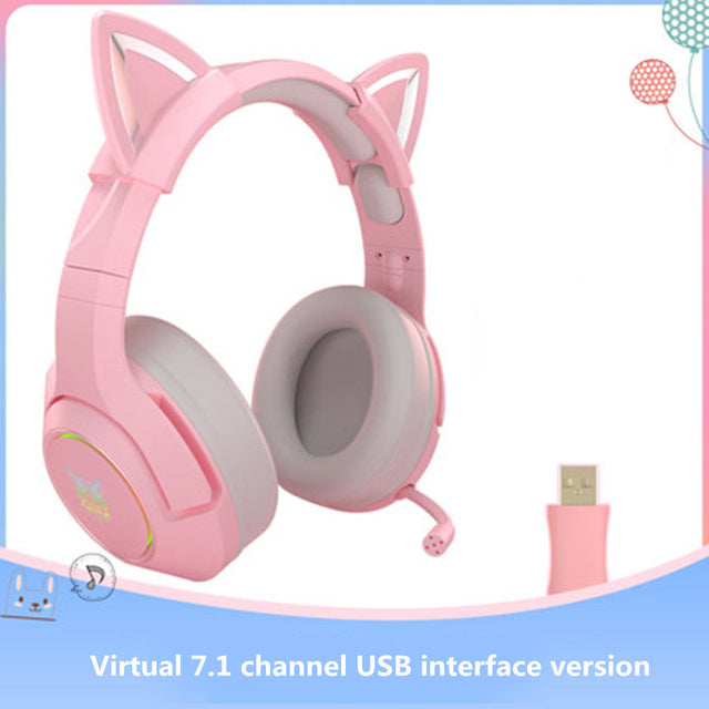 Cute Cat Ear Headphone with Mic, Pink