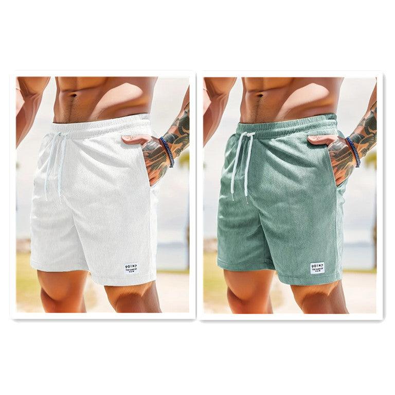 Lace-up Drawstring Shorts Summer Corduroy Sports Short Pants Mens Clothing