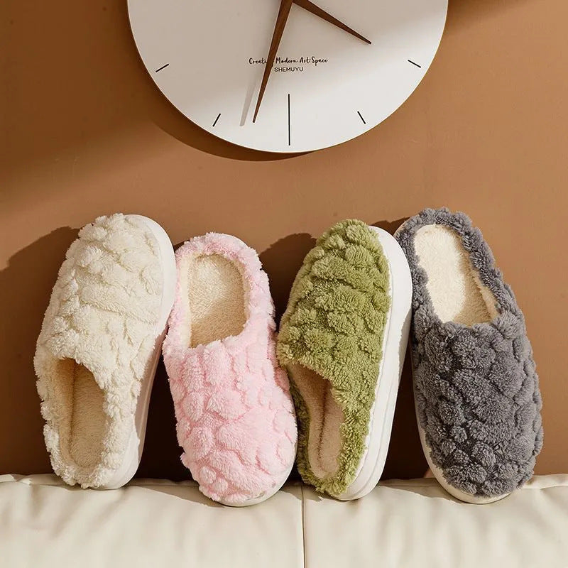 Home Fuzzy Slipper Unisex Cartoon Winter Plush Slipper Anti-Skid Soft Soled Cotton Shoes Comfy Outdoor Couple Slippers